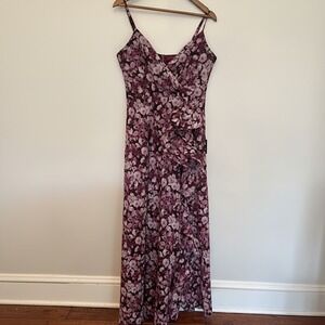 Lulus Purple Floral Ruffle Maxi Dress Burgundy Sleeveless V-Neck Gown XL NEW